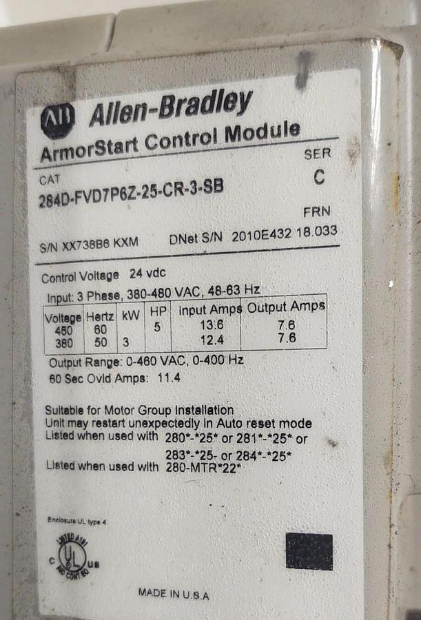 Used 🔥Allen Bradley 284D-FVD7P6Z-25-CR-3-SB, Plate Mounted 280D-FN-25-C   GUARANTEED