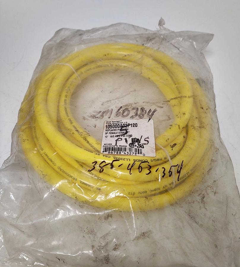 🔥New Woodhead 105000A02F120 Cord Cable 5 Wire Yellow 16/5 12ft 41354