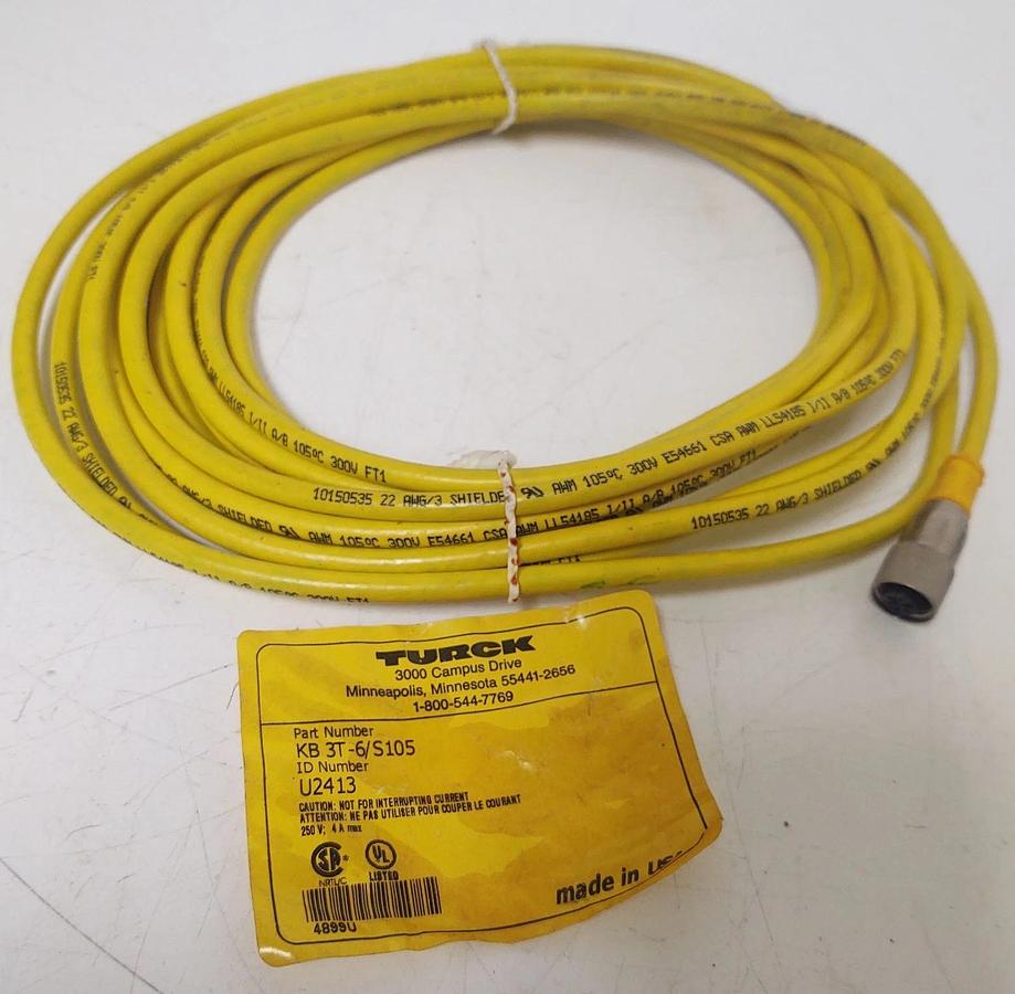 🔥Turck KB-3T-6/S105 ID Number U2413 Microfast Molded Cordset - NEW