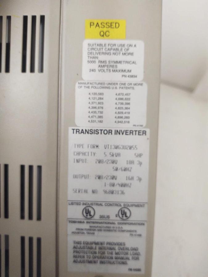 Used 🔥(TESTED) Toshiba VT130G3U2055 TOSVERT-130 Transistor Inverter VFD 5HP 230VAC