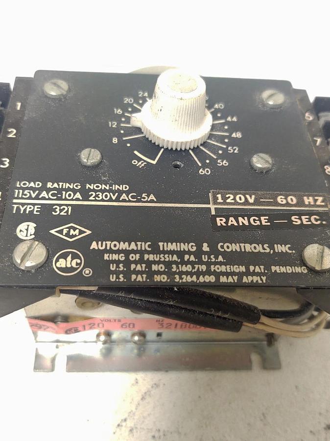 Used 🔥 ATC AUTOMATIC TIMING CONTROLS 321 TIMING RELAY 60 SEC 321BOD7A08H1XX  120V
