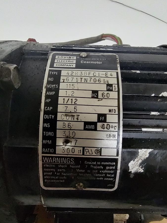 Used Bodine Gear Motor 115V Single Phase PSC Motor 300:1 42R3BFC1-E4