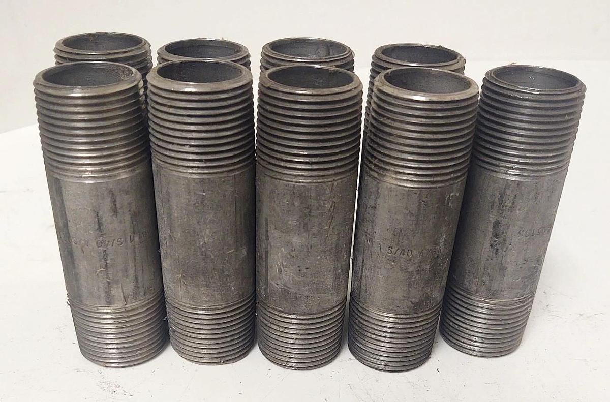 🔥(QTY 9) 1" x 4" Threaded NPT Pipe Nipple Sch 40 316L Stainless Steel