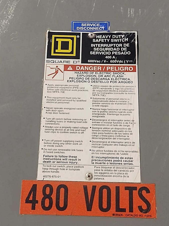 Used 🔥Square D H365 Heavy Duty Safety Switch 400 Amp 600 Vac with Fuses