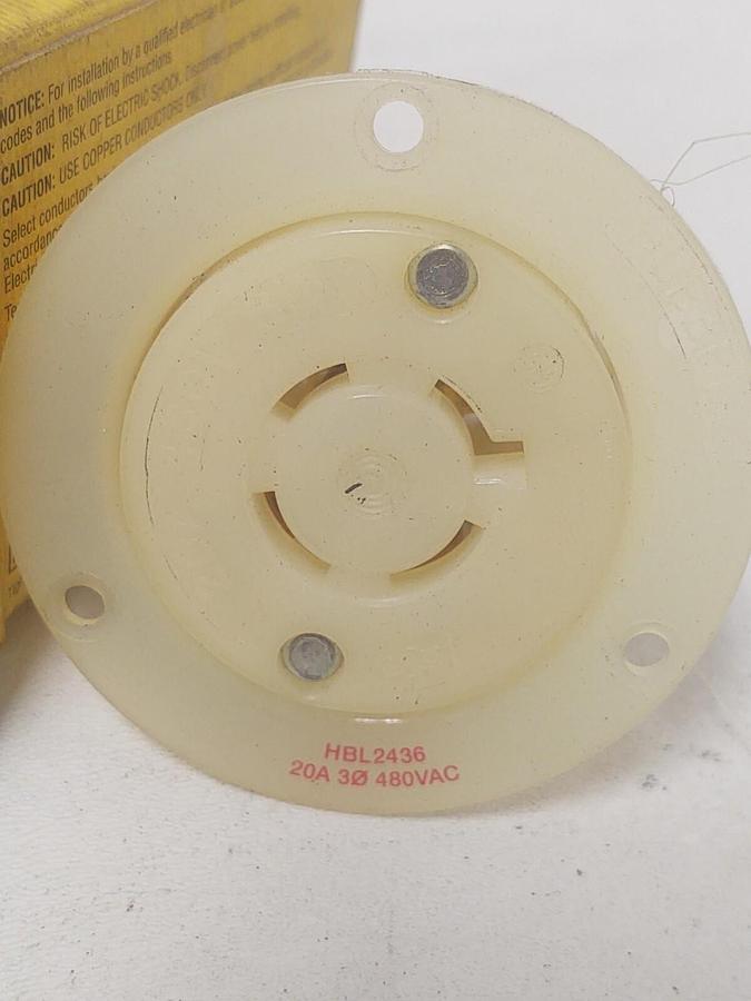 🔥 NEW Hubbell HBL2436 20A Flanged Twist-Lock Receptacle 3P 4W 480VAC
