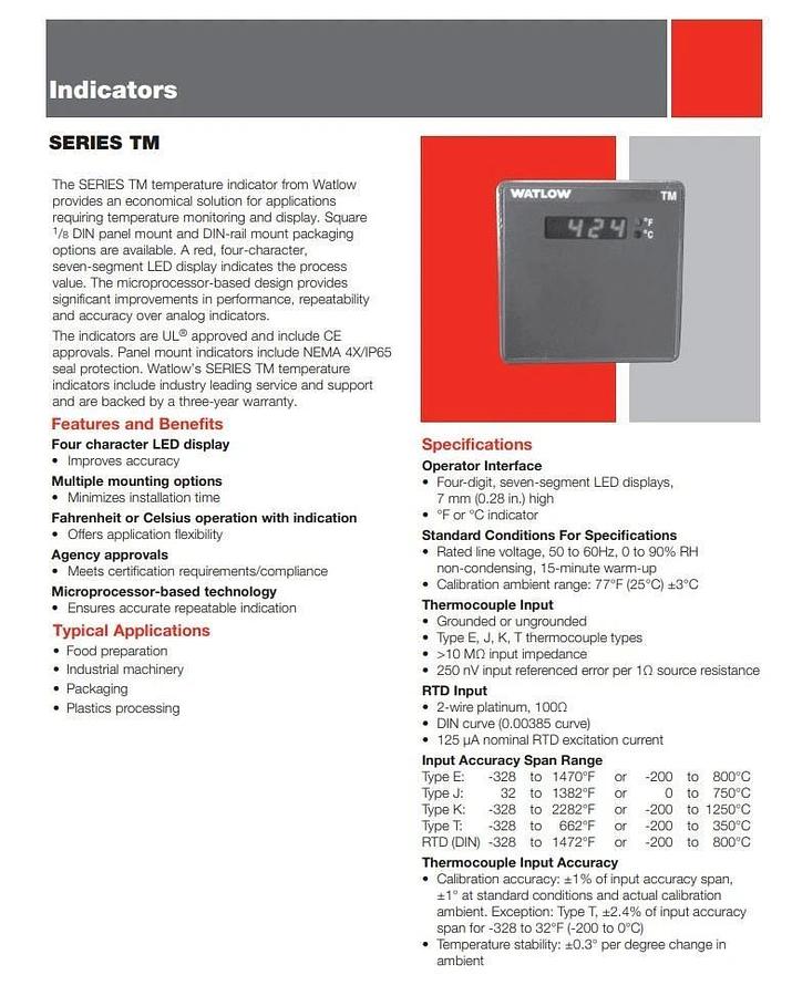 🔥 WATLOW TMBHAAAAAAAAAA Type J TC Temperature Monitoring Display 1/8 DIN 2.85"