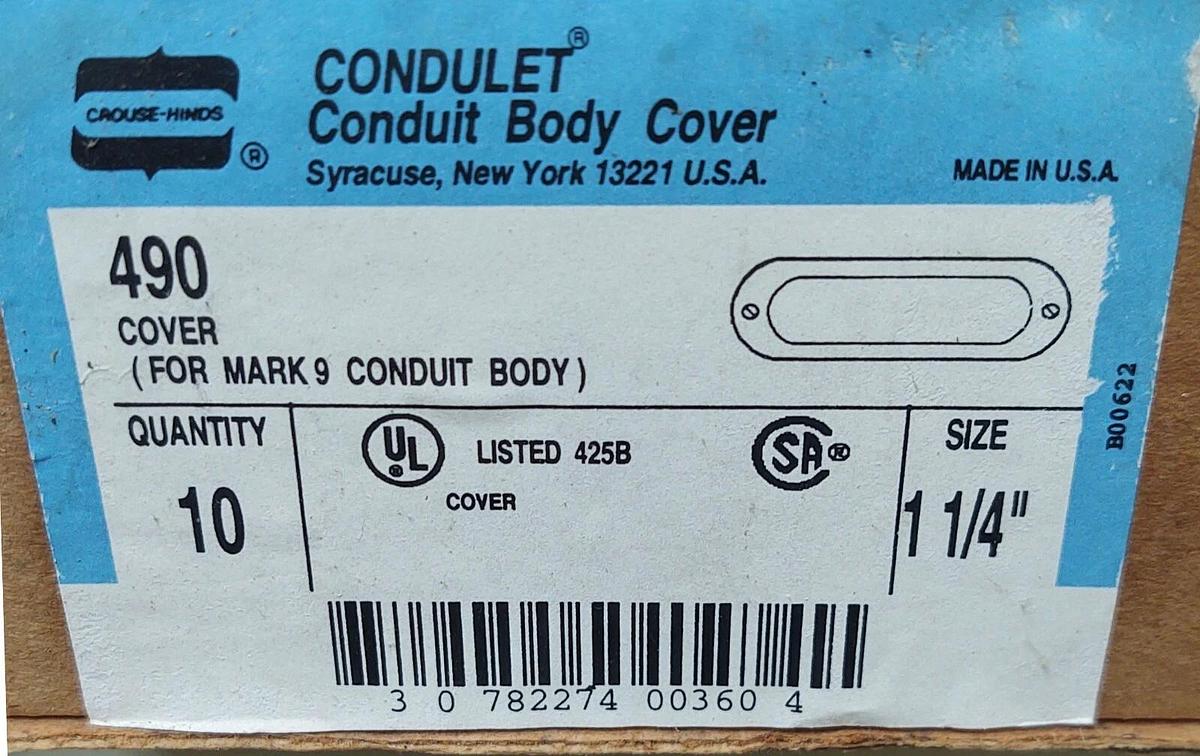 (10) Crouse-Hinds 490 Conduit Body Cover, Size: 1-1/4" - NIB