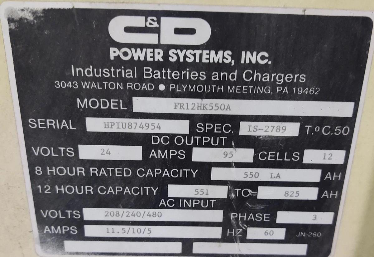 Used 🔥C&D FR12HK550M Electric Forklift Battery Charger 24V 550 AH 208-230/460V 3Ph