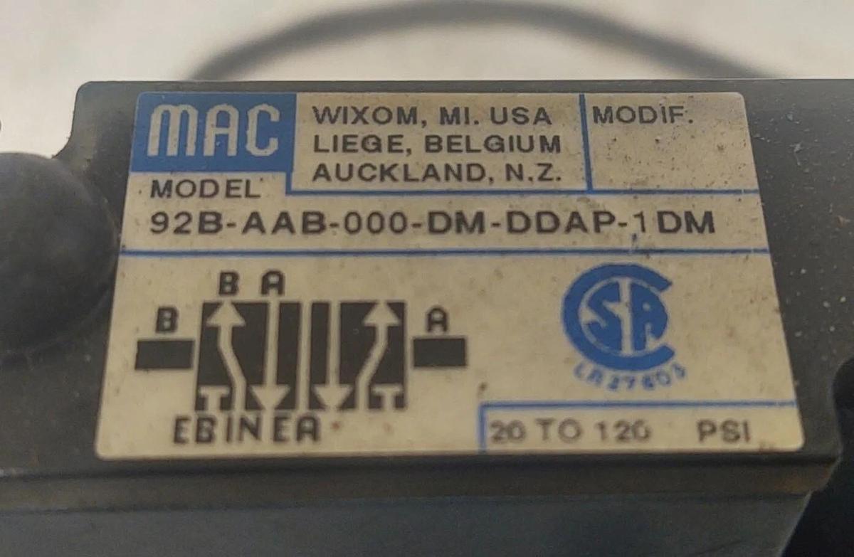 Used 🔥 MAC 92B-AAB-000-DM-DDAP-1DM 24 VDC Valve DMB-DDAP-1DM With Base