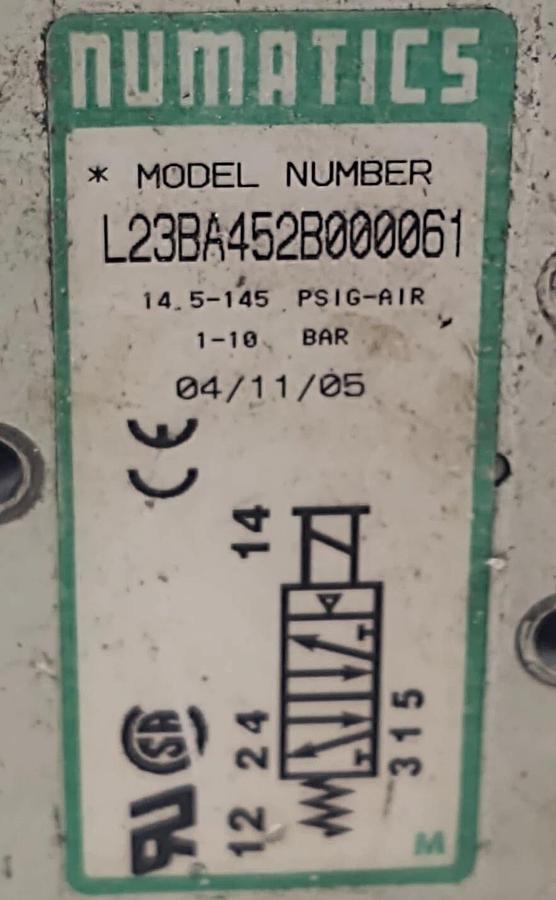 Used 🔥Numatics L23BA452B000061 Pneumatic Solenoid Valve 24VDC 145PSI