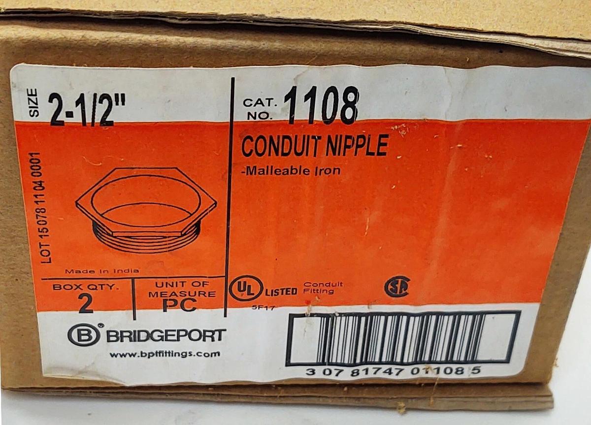 Bridgeport 1108 Appleton CN-250, Conduit Nipple, 2-1/2" Iron, 2 PC
