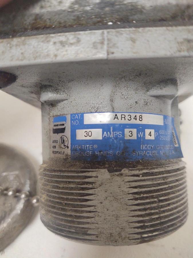 Used 🔥 Crouse-Hinds AR348 Arktite Receptacle 30A 600VAC 3W 4P