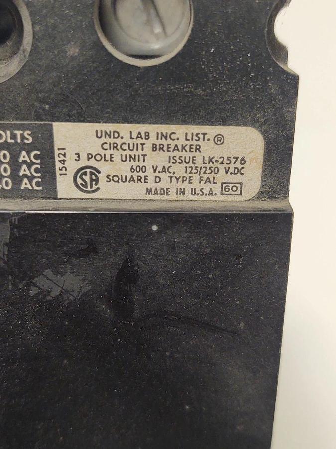 Used 🔥Square D FAL FAL36100 3 Pole 100 Amp 600V Circuit Breaker