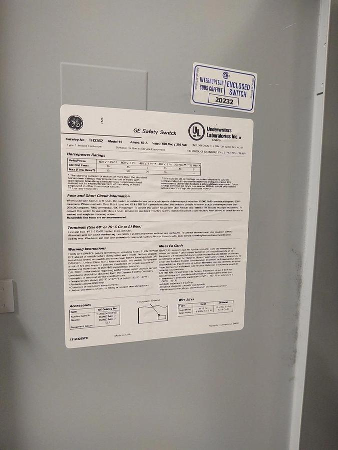 Used 🔥GE TH3362 Disconnect 60 Amp 600 Volt 3P3W Fusible Model 10