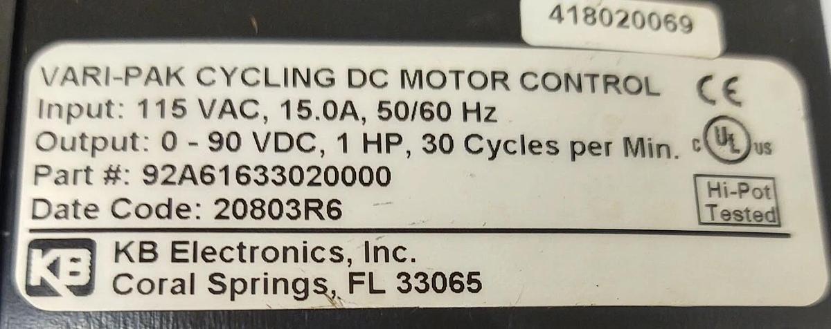 Used 🔥 (TESTED) KB ELECTRONICS CAMCO VARI-PAK DC MOTOR SPEED CONTROL 92A61633020000
