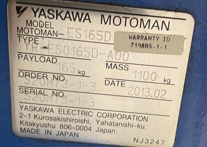 Used 2011 YASKAWA MOTOMAN ES165D 6 AXIS CNC ROBOT WITH DX100 CONTROLLER
