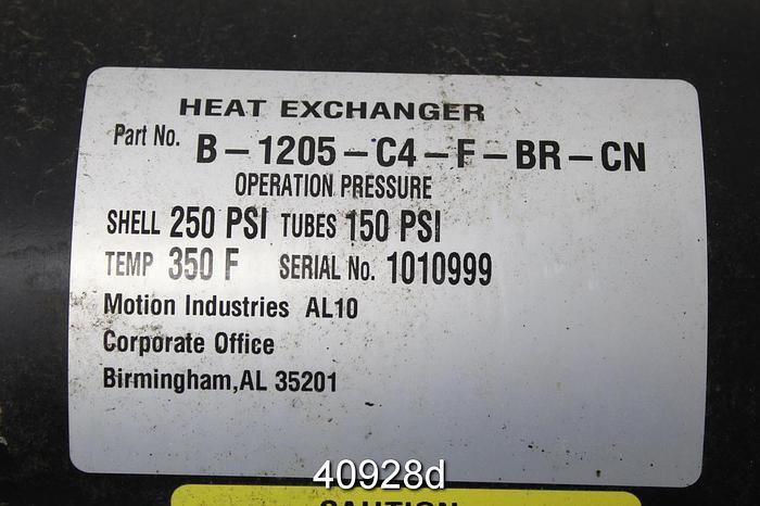 Used Motion Industries B-1205-C4-F-BR-CN Heat Exchanger #40928