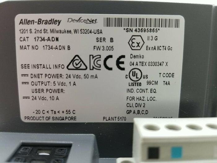 Used Allen Bradley 1734-ADN Ser B. 1734-RTB Ser A