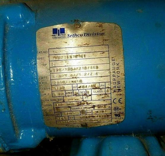 Used Sethco Met Pro In Tank Pump 2 HP Plating Tank Recirculating to filter Pump