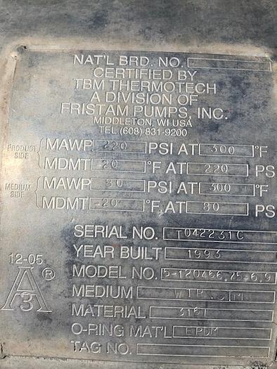 Used TBM- Thermotech (Fristam) Finned Tube Heat Exchanger