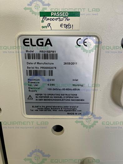 Used Elga  PR015BPM1 Purelab Prima 15 Water Purification System w/ 25L Elga LA611 Tank