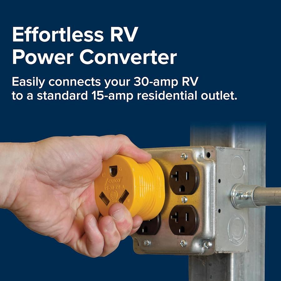 Camco PowerGrip Camper/RV Adapter - Features a 15-Amp Male (NEMA 5-15P) & 30-Amp Female (NEMA TT-30R) Connection - Rated for 125V/1875W (55223)