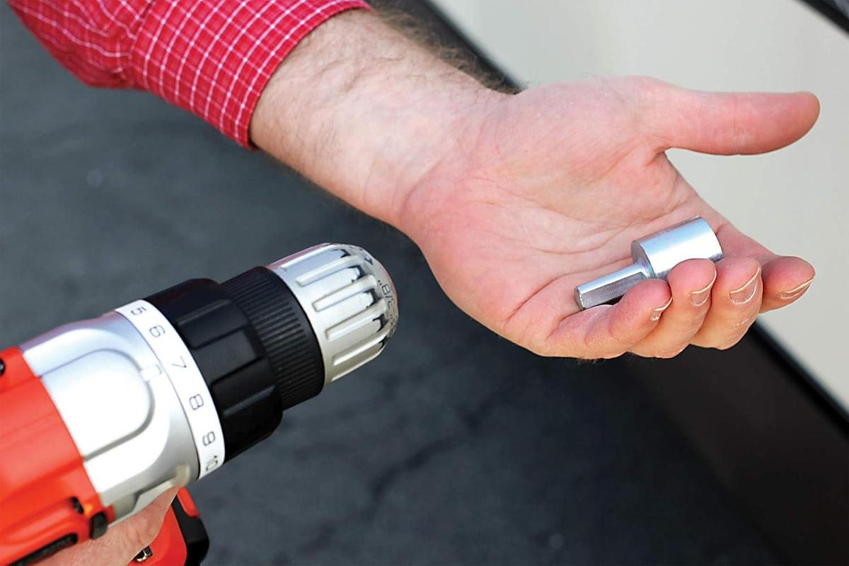 Camco RV Leveling Scissor Jack Socket Drill Adapter - Fits 3/8" and 1/2" Power Drills - Works With All 3/4" Hex Drive Jacks (57363)