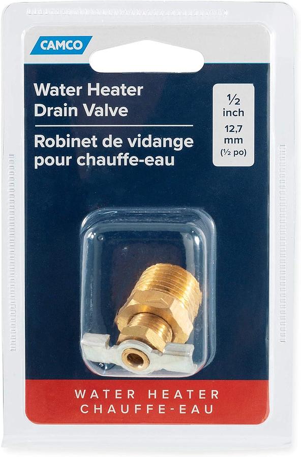 Camco ½" RV Water Heater Replacement Drain Valve - Replace Your RV Water Heater Drain Valve | Simple and Easy Installation | Durable Brass Construction - (11703)