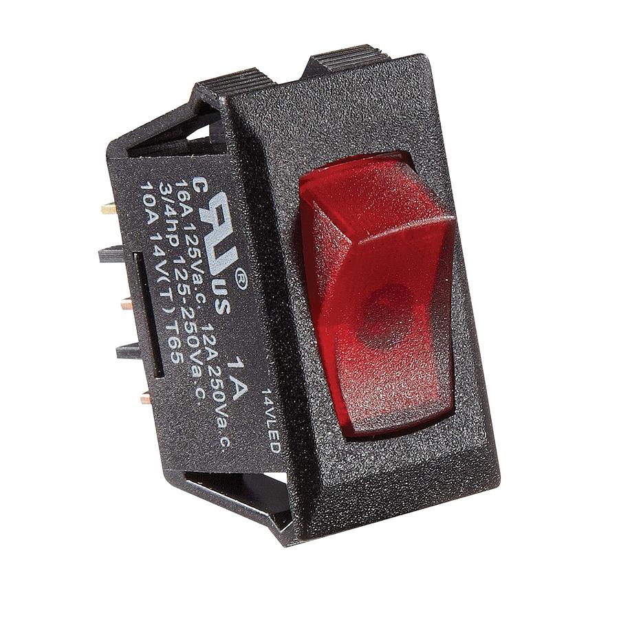 RV Designer S247, Rocker Switch, 10 Amp, On / Off, SPST, Black w/ Red Illuminated