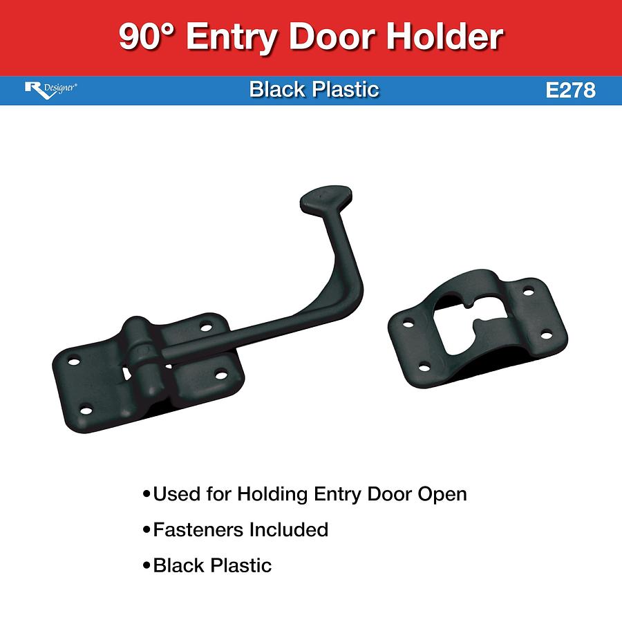 RV Designer E278 90° Entry Door Holder, Black Plastic