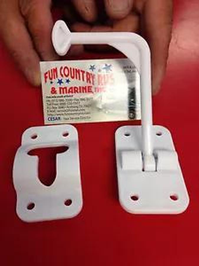 New RV cargo trailer (1) Entry Door Catch holder Angled 90 Degree-Bent white