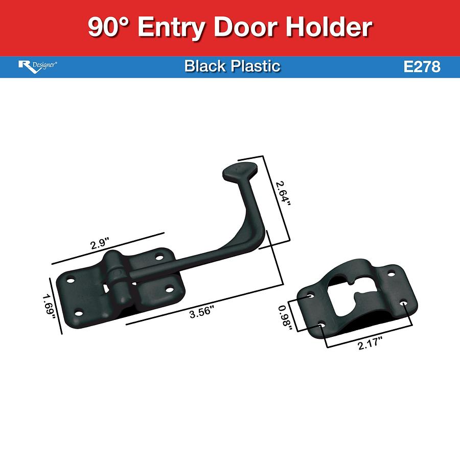 RV Designer E278 90° Entry Door Holder, Black Plastic