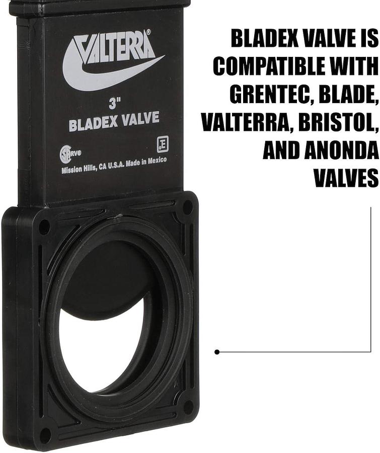 Valterra-T1003VPM Bladex 3-Inch Waste Valve Body with Metal Handle, Mess-Free Waste Valve for RV's, Campers, Trailers, Black