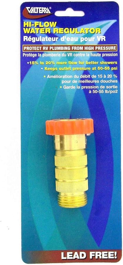 Valterra RV Hi-Flow Water Regulator, Lead-Free Brass Hi-Flow Water Regulator for Camper, Trailer, RV Plumbing System, 50-55 psi
