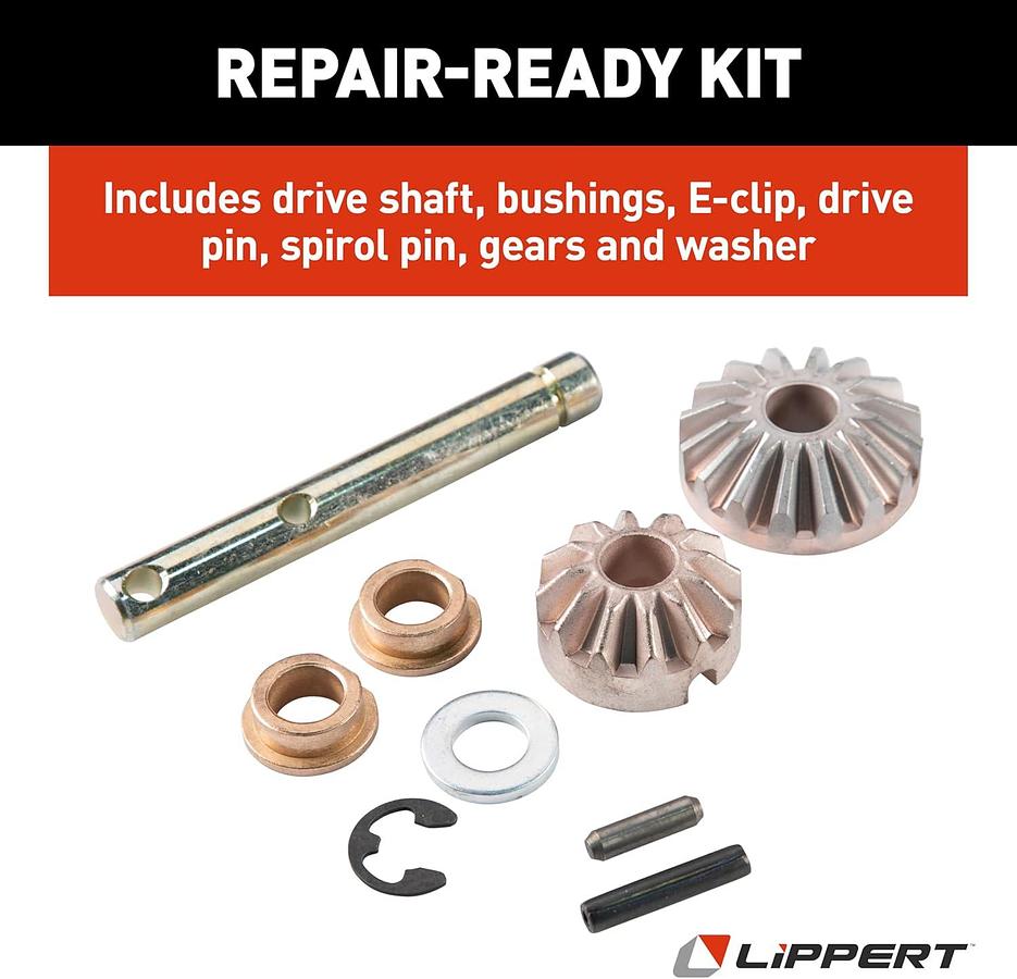 Lippert Power Landing Gear Repair Kit for 5th Wheel RV Follow Leg, Easy DIY Installation, Replacement Hardware, Drive Shaft, Bushings, E-clips, Pins, Gears, Washer - 146060