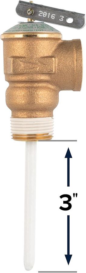 Camco Automatic Temperature and Pressure Relief Valve with Extension Probe and Lever | Features an All Brass Body with a Stainless Steel Pressure Spring | (10473)