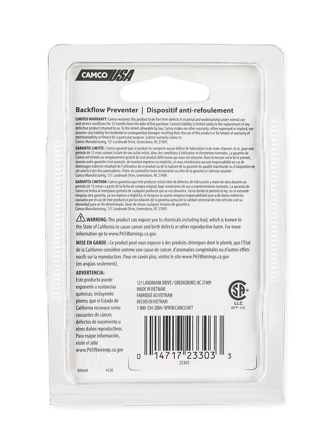 Camco 23303 1/2" Back-Flow Preventer - Lead Free