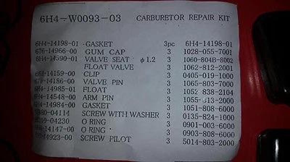 Yamaha Outboard New OEM Carb Carburetor Repair Kit 6H4-W0093-03-00 40hp, 50hp