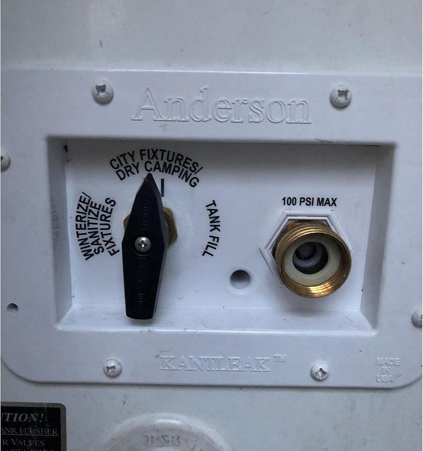 ABCO RV MANRV101-RF RV Water Service Panel with 4 Function, 3 Position Low Lead Brass Valve Supply for Tank Filling and Maintenance
