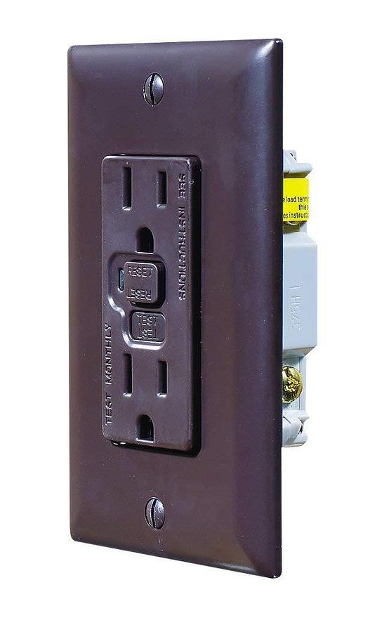 RV Designer S805, Dual GFCI Outlet with Cover Plate, Brown