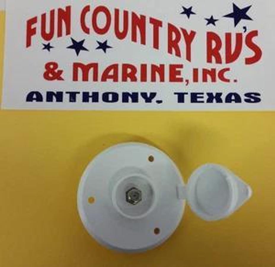 RV exterior White Cable TV receptacle round camper motorhome pop-up trailer