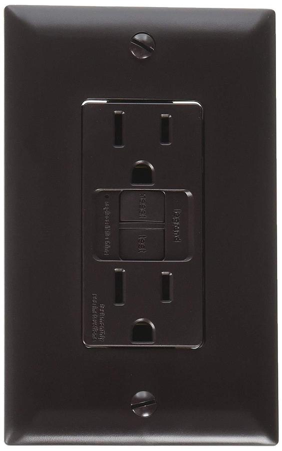 RV Designer S805, Dual GFCI Outlet with Cover Plate, Brown