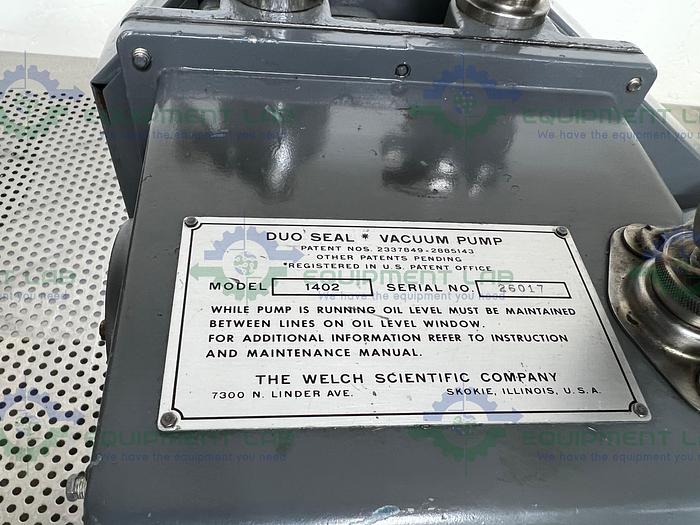 Used Welch 1402 DuoSeal Belt-Driven Rotary Vane Vacuum Pump 115/230V