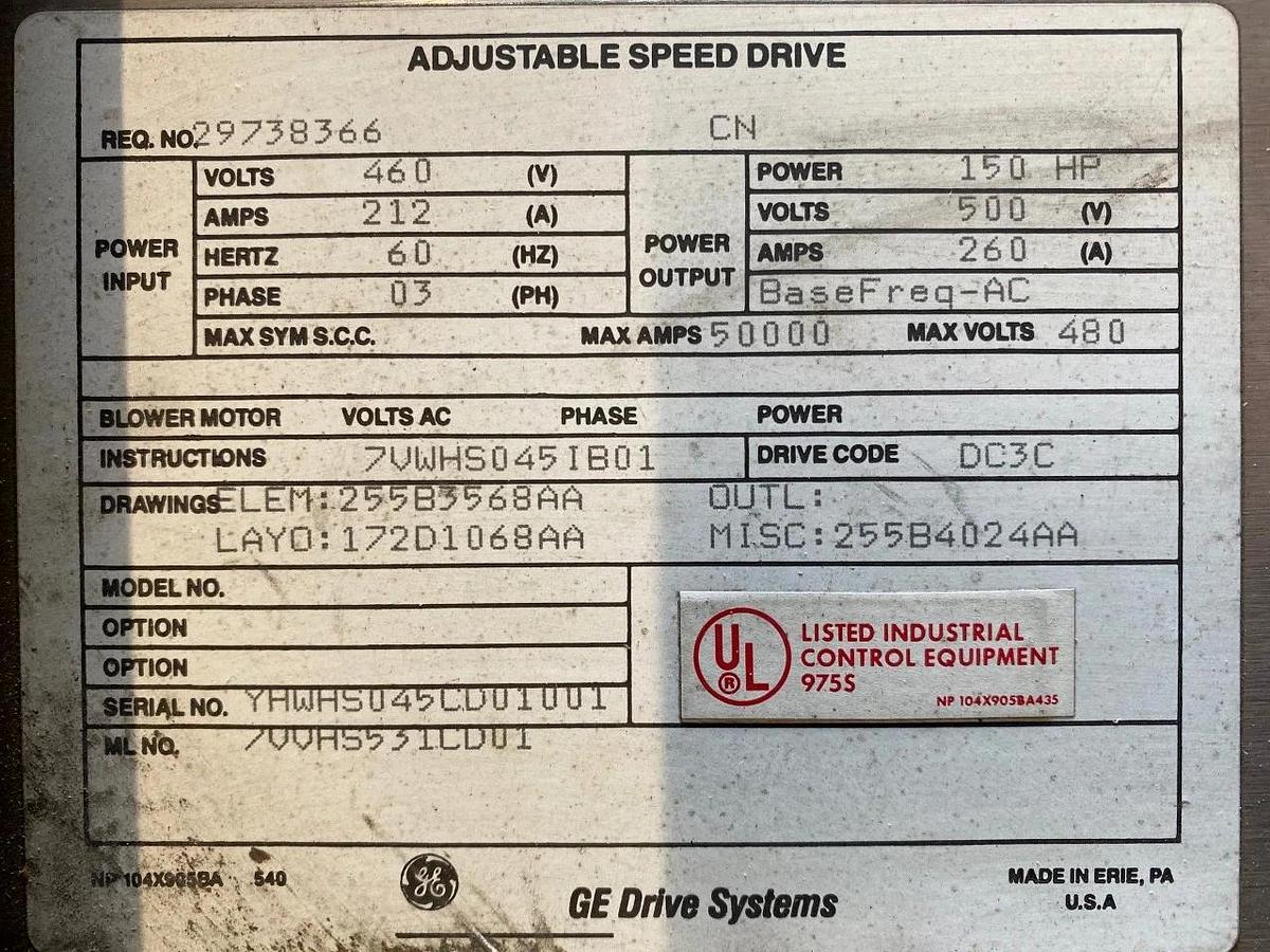 Refurbished GE Adjustable Speed DC Drive 150 HP