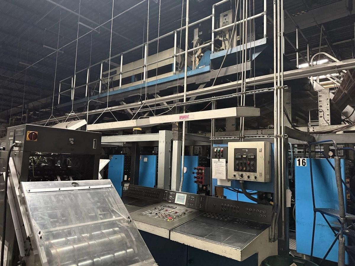 Used Harris V30 16 Unit printing press, 2 JF35 folders, Martin Splicers GMI Color
