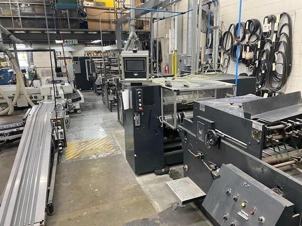 Used Scheffer servo Inline Offline Finishing with Plows, Ribbon Deck, Die Cutter