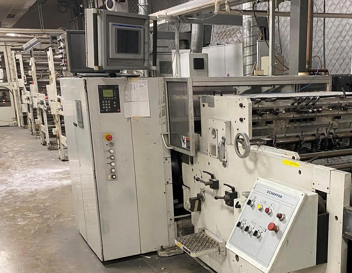 Used Scheffer Rotary cutter with T.E.D for 17.750" cutoff 26.5" wide printing press