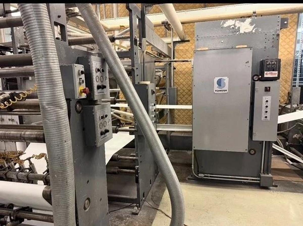 Used Scheffer 38" wide inline with Die Cutter, gluer, UV coater, Dynatec, Baldwin