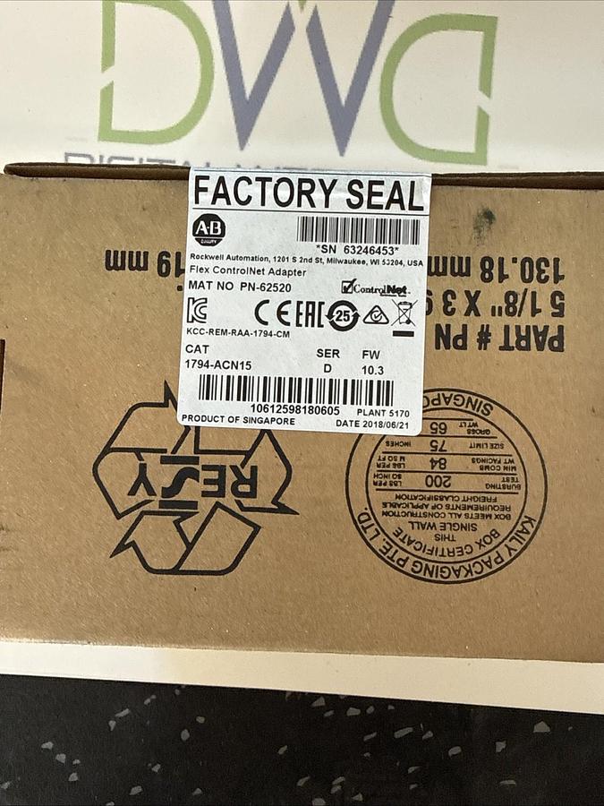 Allen-Bradley 1794-ACN15 Adapter PN62520 Module Flex I/O Ser D AB 1794ACN15 NEW