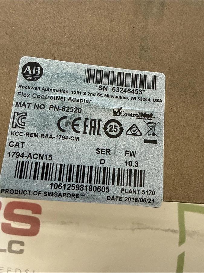 Allen-Bradley 1794-ACN15 Adapter PN62520 Module Flex I/O Ser D AB 1794ACN15 NEW